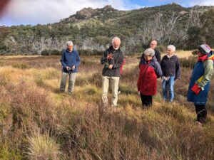 Neville Watsh discussing the impact of fire on rare plants communities of Mount Buffalo and the Upper Ovens Valley